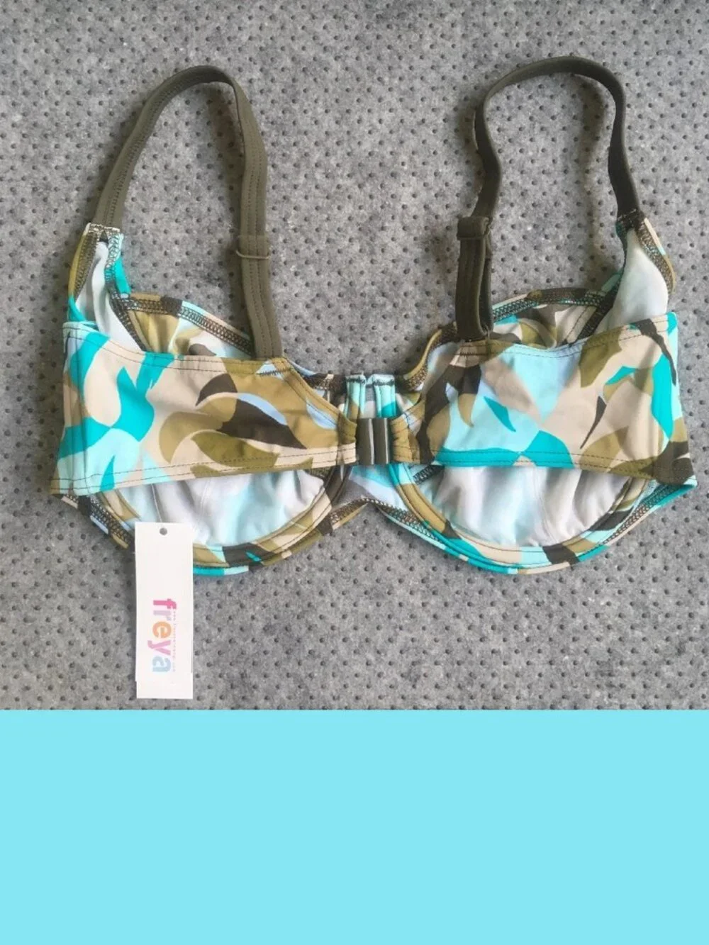NWT Size 38E Freya 9798JU Jungle Print Bikini Top in Panama Cooler Aqua Camo